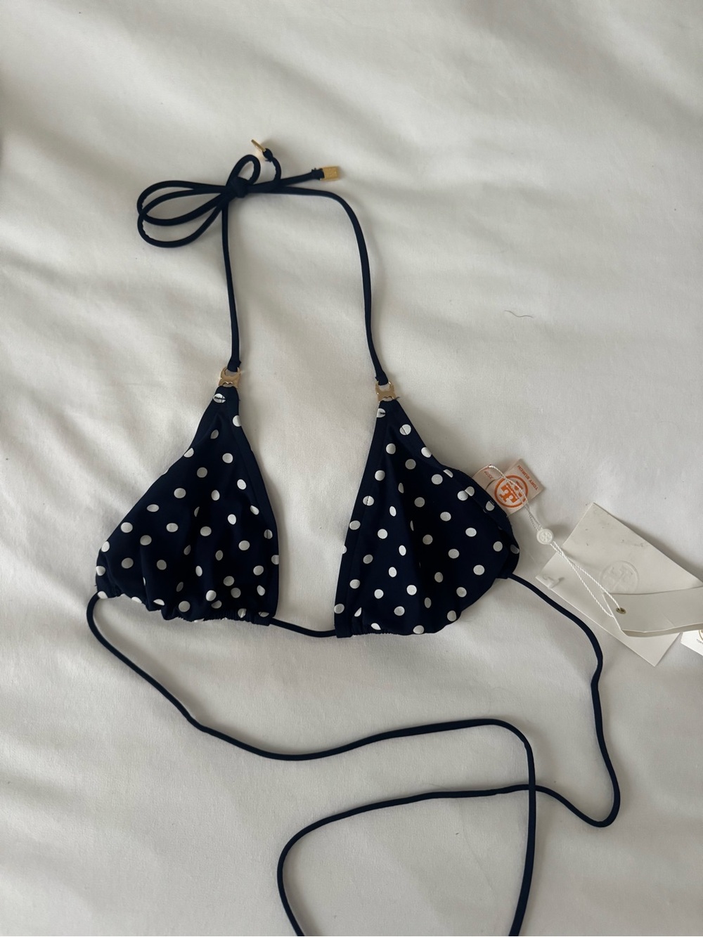 Tory Burch Navy Blue Polka Dot Triangle XS Bikini Set NWT - Picture 2 of 3